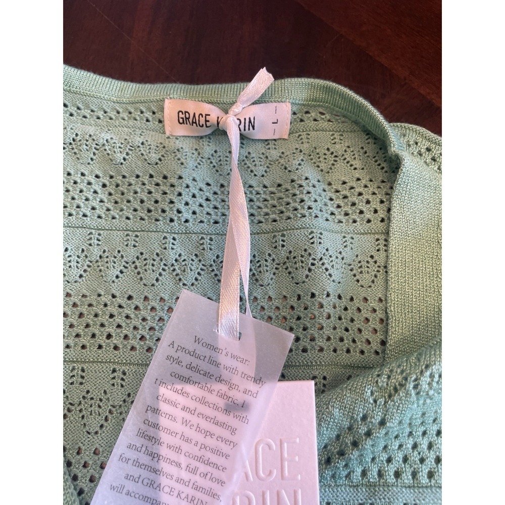 Grace Karen V neck cardigan sweater green NWT Large - Picture 4 of 6